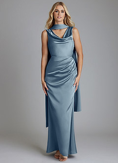 Azazie Tallie Bridesmaid Dresses Dusty Blue Mermaid Pleated Stretch Satin Dress image5