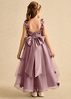 Azazie Tweety Robe Demoiselle D'honneur Fillette Robe Trapèze en Tulle Dentelle Rose Poussiéreuse image2
