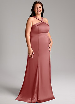 Azazie Rue Bridesmaid Dresses Antique Rose Mermaid Pleated Stretch Satin Dress image12