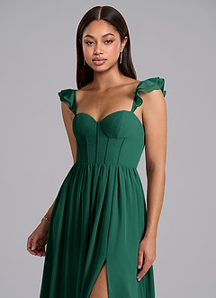 Azazie Denisse Bridesmaid Dresses Emerald A-Line Ruched Chiffon Dress image6