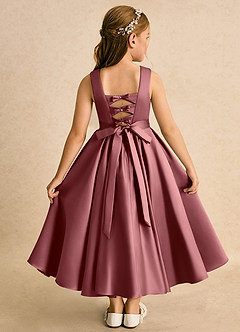 Azazie Junebuj Flower Girl Dresses Amethyst Ball-Gown Pleated Matte Satin Dress image1