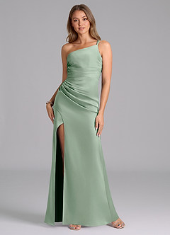 Azazie Eren Bridesmaid Dresses Agave Mermaid One Shoulder Stretch Satin Dress image1