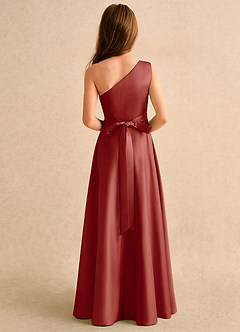 Azazie Puddles Junior Formal Flower Girl Dresses Terracotta A-Line One Shoulder Matte Satin Dress image3