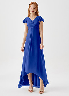Azazie Breanne Junior Vestido de Azul Real de Gasa de Corte En A image4