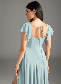 Azazie Bondi Bridesmaid Dresses Mist A-Line Ruched Mesh Dress image3