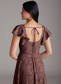 Azazie Bondi Vestidos de damas de honor Vestido de Expresado de Devorado Floral de Corte en A con Corte Lateral image5