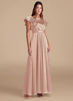 Azazie Daphne Modest Bridesmaid Dresses A-Line Ruched Metallic Satin Floor-Length Dress image4