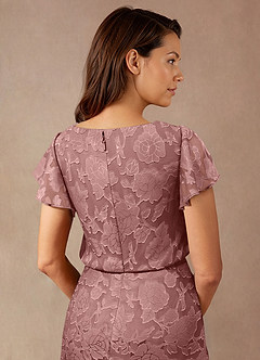 Azazie Lehi Mother of the Bride Dresses Dusty Rose A-Line Boatneck Floral Burnout Dress image7