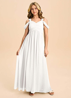 Azazie Lianne Junior White A-Line Off the Shoulder Chiffon Dress image2