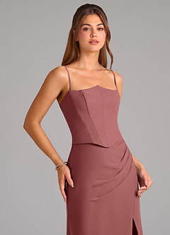 Azazie Jenine Vestidos de damas de honor Vestido de Amatista de Gasa de Corte Sirena con Sin tirantes image2