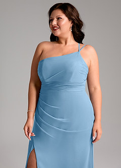 Azazie Eren Bridesmaid Dresses Steel Blue Sheath One Shoulder Chiffon Dress image13