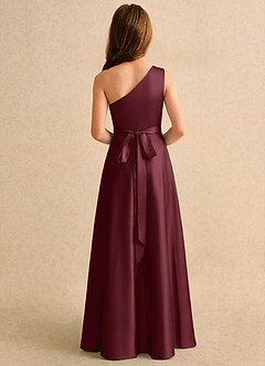 Azazie Puddles Girls Formal Robe Demoiselle D'honneur Fillette Robe Trapèze en Satin extensible Une épaule Cabernet image2