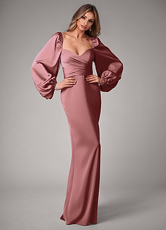 Azazie Sonata Bridesmaid Dresses Amethyst Sheath Long Sleeve Stretch Satin Convertible Dress image4