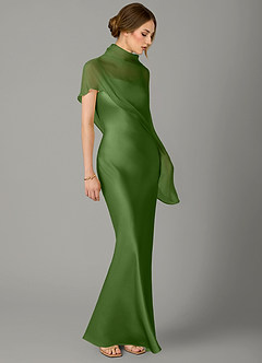 Azazie Jaleesa Bridesmaid Dresses Basil A-Line High Neck Stretch Satin Dress image3