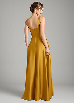 Azazie Shaude Bridesmaid Dresses Butterscotch A-Line Pleated Stretch Satin Dress image2