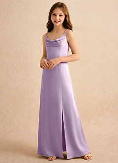 Azazie Shira Girls Formal Flower Girl Dresses Frosted Lilac A-Line Pleated Stretch Satin Dress image3