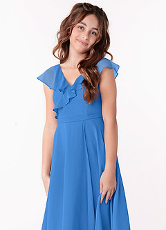 Azazie Posie Junior Blue Jay A-Line Ruched Chiffon Dress image6