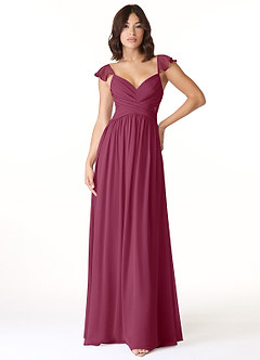 Azazie Lissa Bridesmaid Dresses Mulberry A-Line Lace Chiffon Dress image1