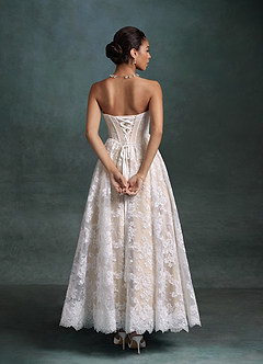 Azazie Brooklyn Wedding Dresses Diamond White Champagne Ball-Gown Strapless Lace Dress image4