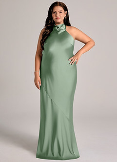 Azazie Velli Abiti da Damigella Abito Sirena in Raso Elasticizzato Collo Alto Matcha image8