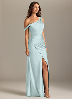 Azazie Madelyn Bridesmaid Dresses Sea Glass Mermaid Off the Shoulder Stretch Satin Convertible Dress image4