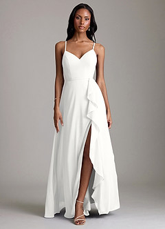 Azazie Naeem Vestidos de damas de honor Vestido de Blanco de Gasa de Corte en A con Cuello en V fruncido image1