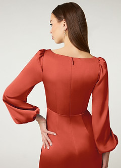 Azazie Mel Bridesmaid Dresses Rust Sheath Long Sleeve Stretch Satin Dress image10