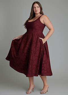 Azazie Amalie Bridesmaid Dresses Cabernet A-Line Pleated Floral Burnout Dress image10