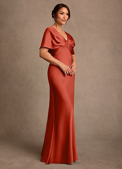 Azazie Dosia 신부의 어머니 드레스 쉬스 주름진 스트레치 새틴 플로어 길이 드레스 image2