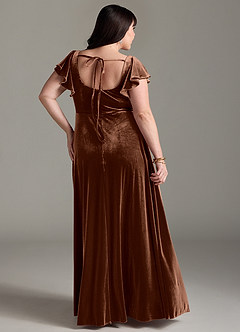 Azazie Bondi Bridesmaid Dresses Umber A-Line Side Slit Velvet Dress image8