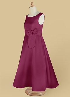 Azazie Lindy Flower Girl Dresses Mulberry A-Line Pleated Matte Satin Dress image15