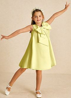 Azazie Zoey Blumenmädchenkleider A-Linie Schleifen Matte Satin Kleid Zitronensorbet image1