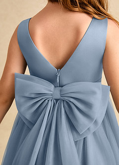 Azazie Winnie Flower Girl Dresses Dusty Blue Ball-Gown Bow Tulle Dress image7