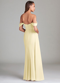 Azazie Amyra Bridesmaid Dresses Lemon Sorbet Sheath Off the Shoulder Chiffon Convertible Dress image4