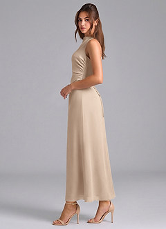 Azazie Evadne 신부 들러리 드레스 쉬스 주름진 쉬폰 발목 길이 드레스 image5