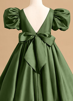 Azazie Jellybean Sukienki dla dziewczynek sypiących kwiaty Suknia balowa Marszczony Matowy satynowy Długość herbaty Sukienka image5