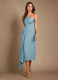 Azazie Dinanta Mother of the Bride Dresses Moody Blue Column Pleated Chiffon Dress image6
