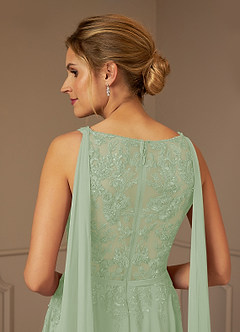 Azazie Joules vestidos de madre de la novia Vestido de Salvia Polvorienta de Gasa de Corte En A con Lentejuela image8