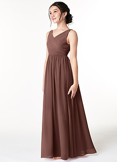 Azazie Sawyer Junior Espresso A-Line Pleated Chiffon Dress image4