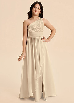 Azazie Skye Junior A-Linie Plissee Chiffon Kleid Champagner image4