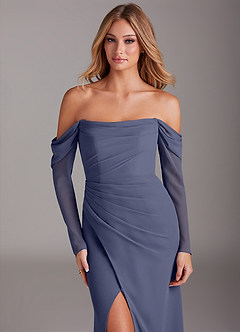 Azazie Hallie Bridesmaid Dresses Stormy Mermaid Long Sleeve Chiffon Dress image5