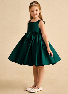 Azazie Jessie Flower Girl Dresses Pine A-Line Bow Matte Satin Dress image6