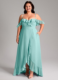 Azazie Lyra Bridesmaid Dresses Aqua A-Line Chiffon Convertible Dress image16