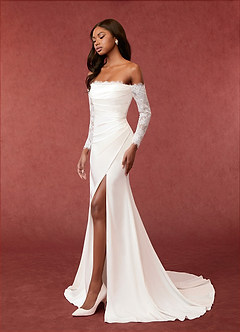 Azazie Onyx Wedding Dresses Diamond White Mermaid Sequins Crepe Back Satin Dress image3