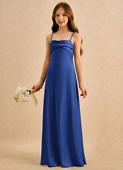 Azazie Mirabella Girls Formal vestidos de niña de las flores Vestido Azul Real de Satén Elástico de Recto con Escote corazón image2