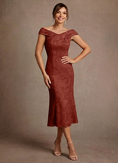 Azazie Keith Moeder van de bruid jurken Kolom Jurk van Bloemen Burn-out Geplooid Terracotta image1