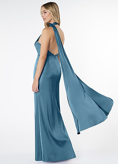 Azazie Kaylani At-home Try On Dresses Amethyst Mermaid High Neck Stretch Satin Dress image4