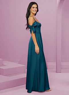 Barbie ♥ Azazie Brautjungfernkleider A-Linie Schulterfrei Stretch-Satin Kleid Tintenblau image4