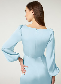 Azazie Mel Bridesmaid Dresses Sky Blue Sheath Long Sleeve Stretch Satin Dress image6