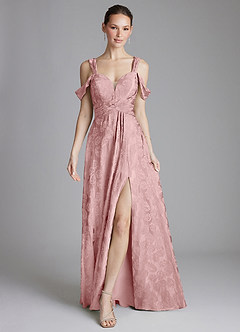 Azazie Emoria Bridesmaid Dresses Rose Jacquard A-Line Off the Shoulder Jacquard Dress image1